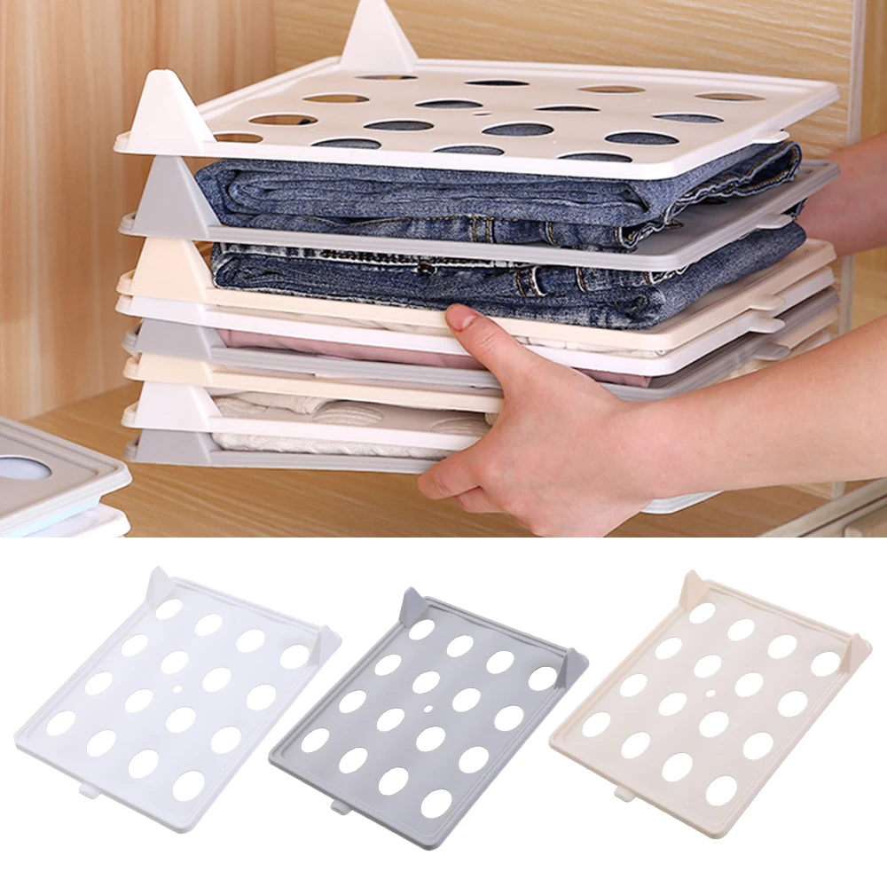 

10pcs Plastic Closet Organizer Wardrobes Clothes Folder T Shirt Clothes Organizer Easy Tray Folding Board Storage Rack