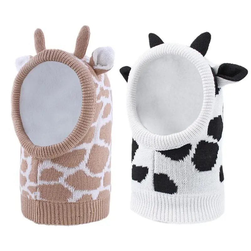 

Kids Cartoon Knitted Plush Hats Fleece Autumn Winter Warm Children Neck Cap