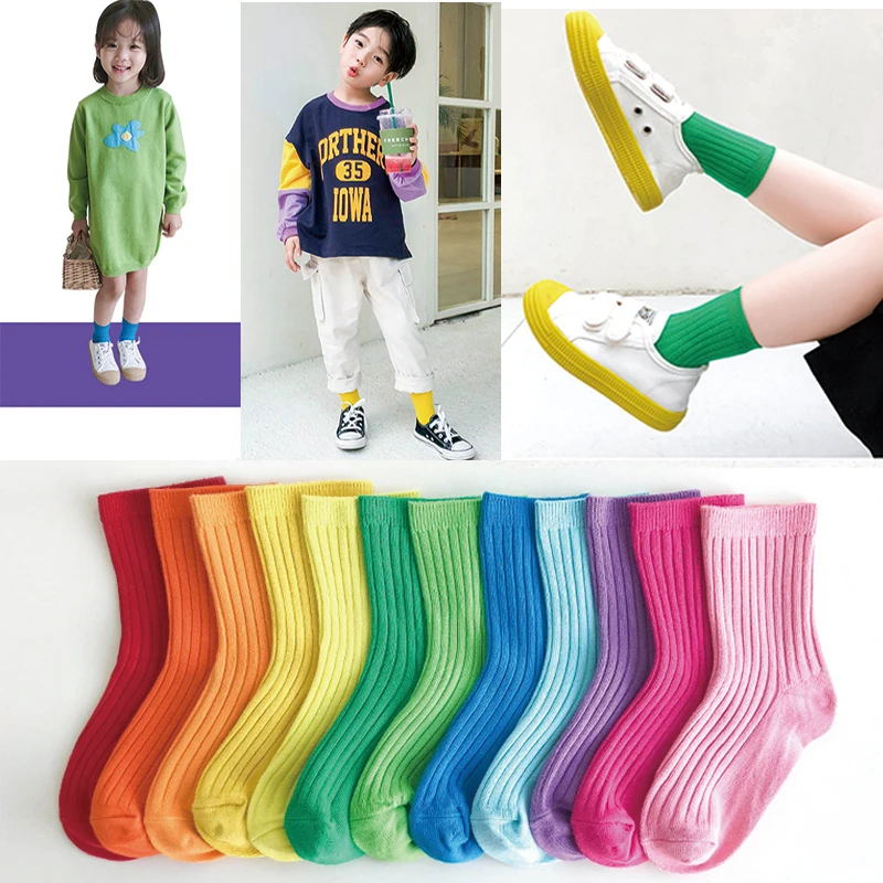 Calcetines de algodón transpirables y cálidos para niños, 5 pares, para primavera y otoño