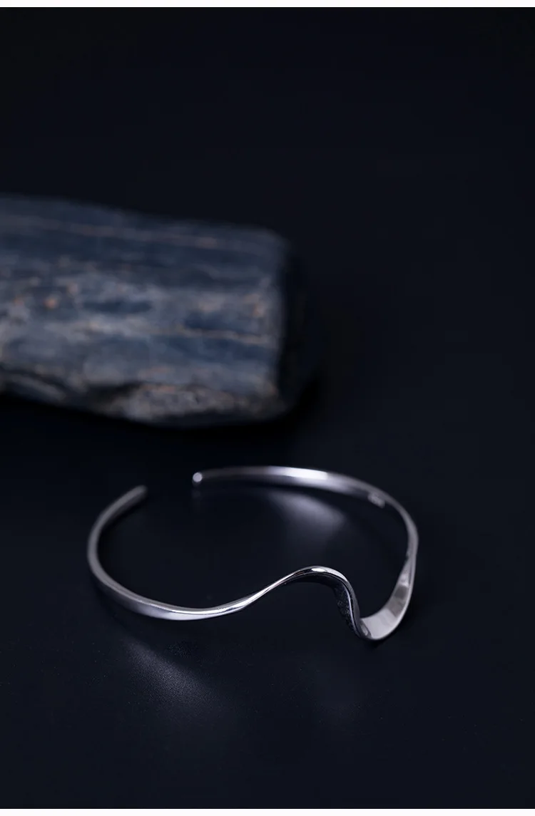 Серебро 925 пробы браслеты для Для женщин Mobius волна Регулируемый простой минималистские браслеты Винтаж ювелирный подарок для невесты