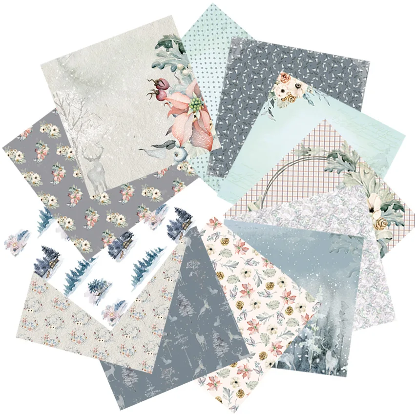 

12/24 Vintage Scrapbooking Papers 6 inch Christmas Winter Design Pattern Paper for DIY Album Scrapbook Junk Journal Supplies