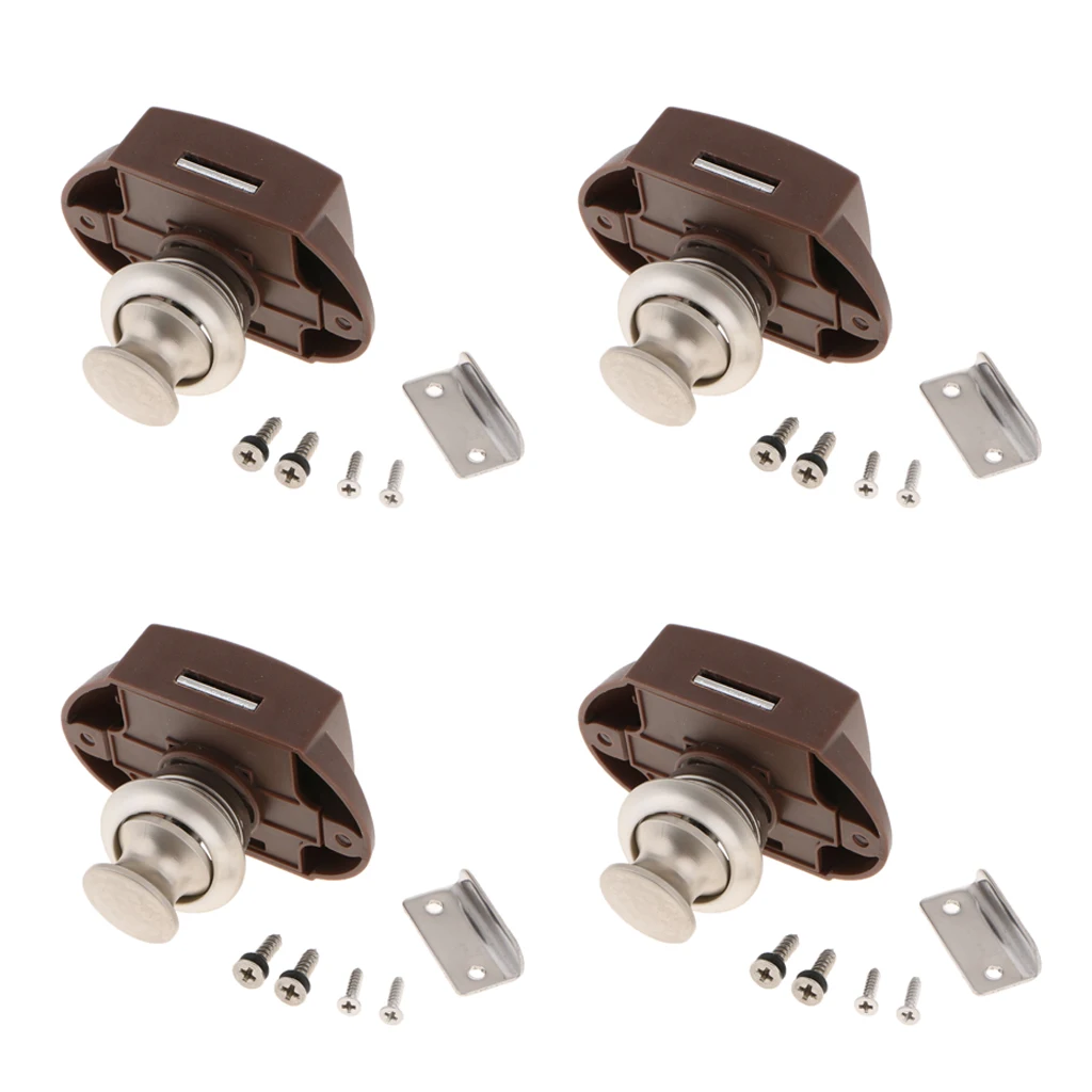 4pcs Push Button Catch Door Cabinet Lock Stainless Steel for Boat Horsebox Camper Van - Pearl Nickel