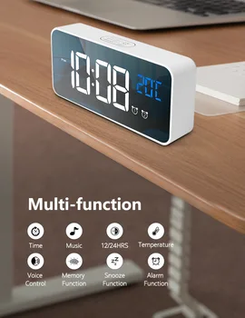 

LED Kids Adult Alarm Clock Mirror Alarm Clock Sound-Activated Clock Rechargeable Bedside Music Clock Thermometer Children Gift