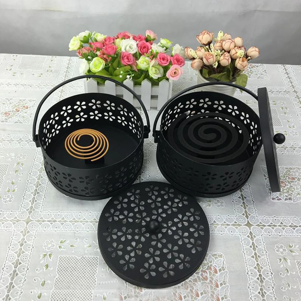 Mosquito Coil Holder Anti Scald Metal Garden Rack Durable Home Incense Burner Hollowed With Handle Practical Case Classical