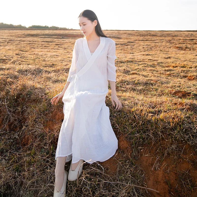 Китайское платье cheongsam qipao, классическое женское платье из пеньковой ткани zen tea, льняное платье, Восточное Хлопковое платье в китайском стиле, художественное платье