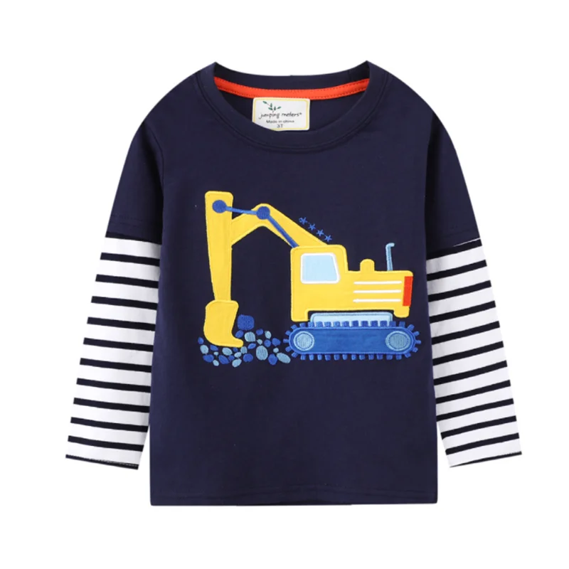 Jumping Meters Kinder Langarm-T-Shirts für Herbst Winter Jungen Kleidung Bagger Stickerei Kleinkind Tops Shirts