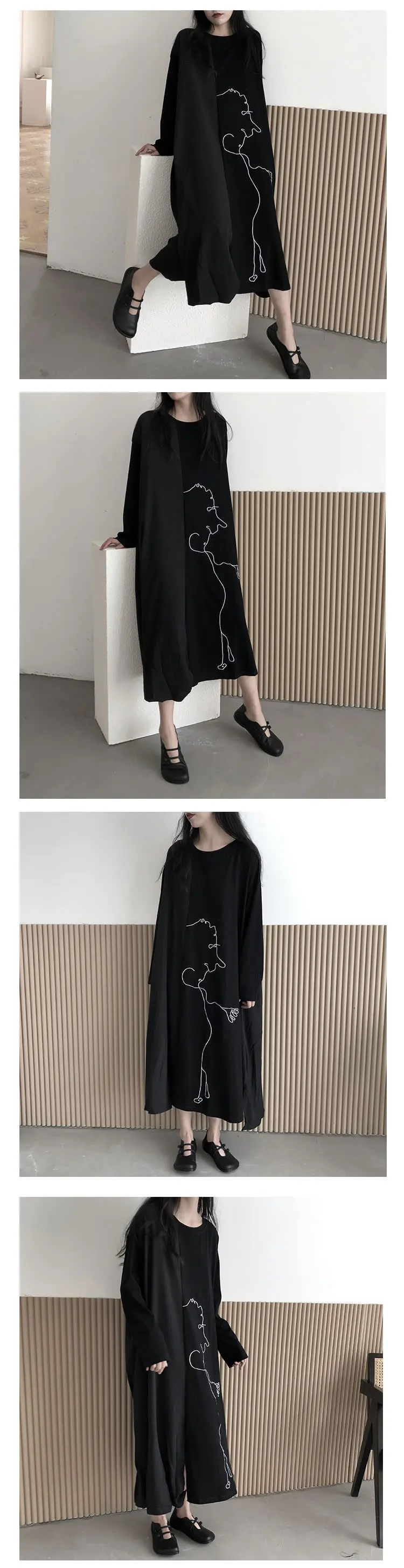 XITAO Patchwork Print Pattern Dress Women 2020 Autumn Casual Fashion New Style Temperament O Neck Full Sleeve Loose Dress ZP3637