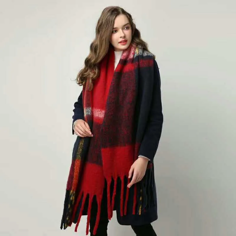 Роскошный брендовый зимний теплый клетчатый шарф для женщин, длинный шерстяной шарф кашемировая шаль, женский зимний шарф