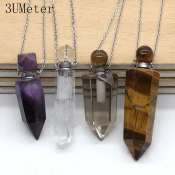 

3UMeter 2019 New Natural Crystal Necklace Hexagonal Column Perfume Essential Oil Bottle Necklace Pendant Handmade Necklace Gift