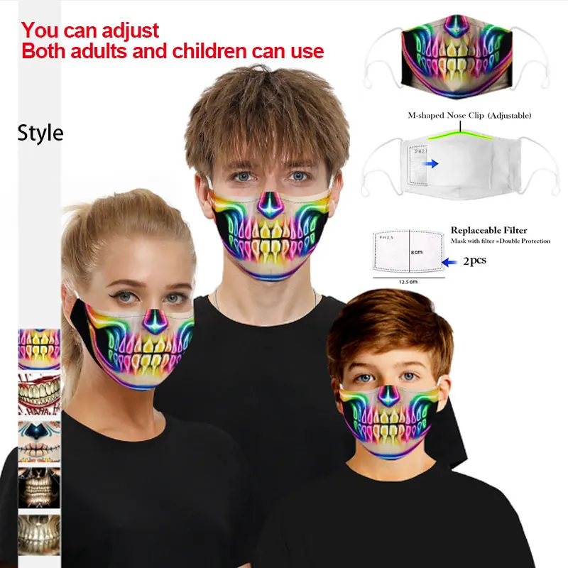 

2020 new cartoon adult children's anti-spray masks 3D digital printing plug-in chip protective mask with 2 filter chips