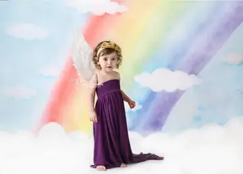 

Rainbow White Cloud Newborn Kids Portrait Photo Shoot Background for Flower Photophone Watercolor Backdrop for Photography Prop
