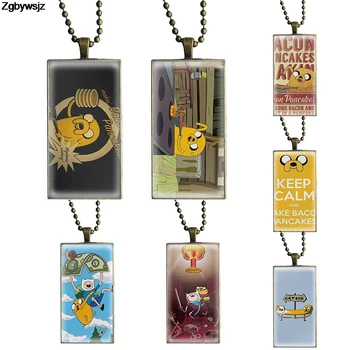 

For Girls Adventure Time Jake Dog Keep Calm Bacon Pancakes Glass Cabochon Choker Pendant Rectangle Necklace Steel Color Jewelry
