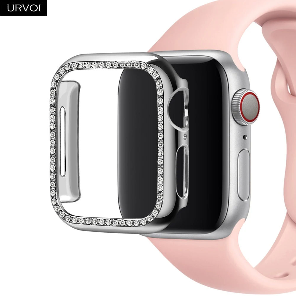 URVOI бампер для apple watch 4 3 2 Чехол Ремешок для iwatch Гальваническое пластиковое покрытие протектор 40 мм 44 мм Блестящий Цирконий стекло