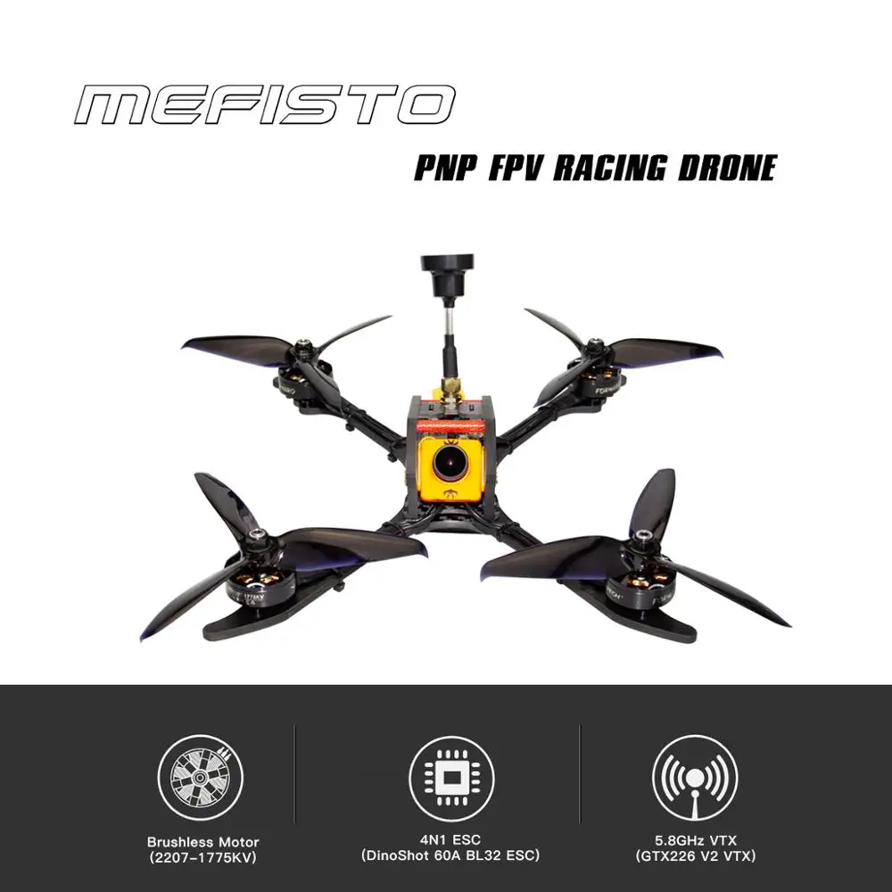 HGLRC Mefisto 226 мм 6S FPV BNF гоночный Дрон 2207 1775KV бесщеточный двигатель 60A Blheli 32 Bit 4 в 1 ESC 4 мм комплект из углеродного волокна для рамы