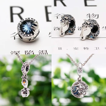 

2019 New Original 925 Sterling Silver Winter Princess Horse Blue Clear CZ Dangle Charm Fit Bracelet Bangle DIY Women Jewelry