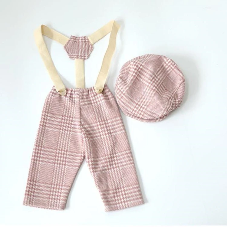 Newborn Photography Clothes Studio Baby Photo Props Accessories Baby Girl Boys Hat+Pants Set Little Gentleman Plaid Costume maternity photography packages near me