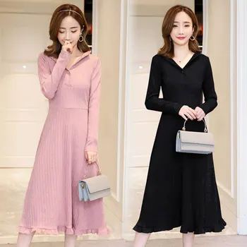 

Autumn And Winter New Style Knitted Korean-style Slimming Pregnant Women Dress Nursing Nursing Dress Tops Large Size Nursing Clo