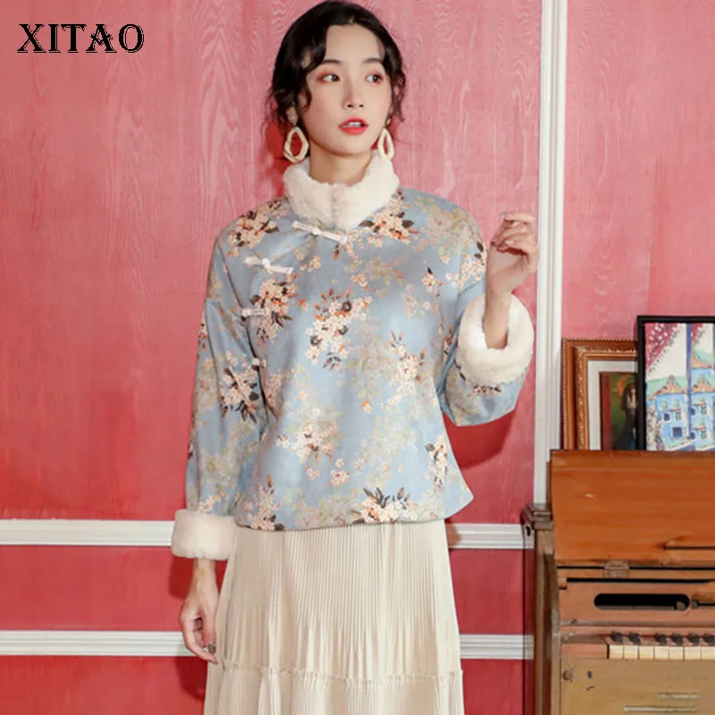 XITAO китайский стиль Cheongsam Hanfu Топ женский винтажный элегантный костюм Tang плюс бархатный сохраняющий тепло Осенняя зимняя одежда для женщин XJ2765