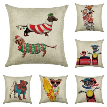 

Cute Cartoon One Side Print Cushion Cover linen animal dog Decorative for Sofa Seat Soft Throw Pillow Case Cover 45x45cm Home