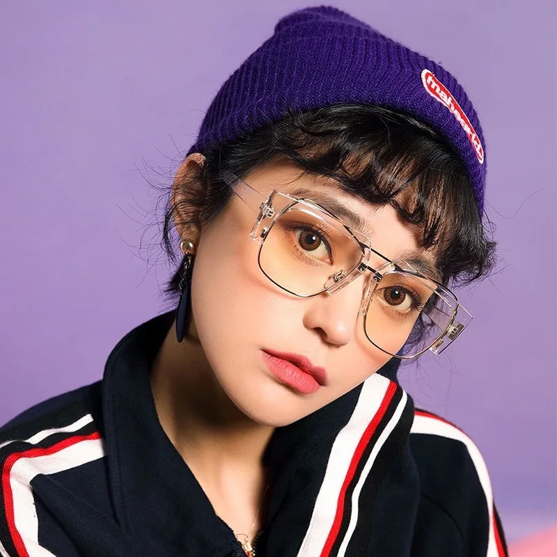 

New retro men's half-frame trendy sunglasses, star same style metal personality square sunglasses female street shooting glasses