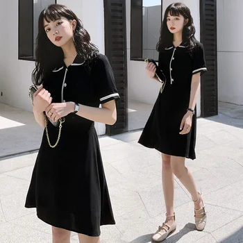 

Black 2020 summer new style small fragrance Hepburn style French retro waist collection temperament thin A-line dress
