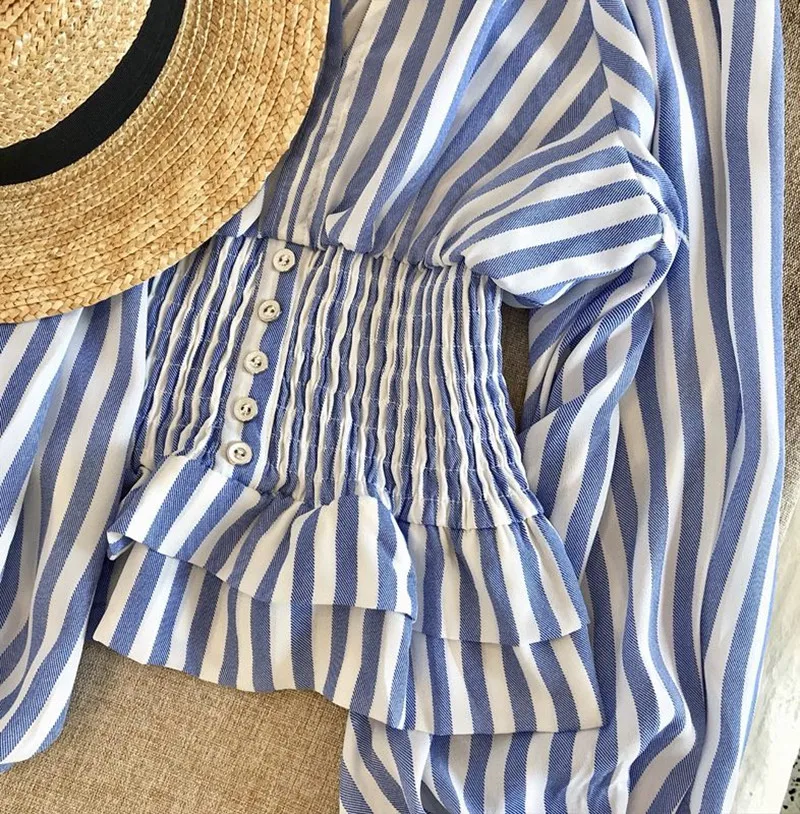 Женские Полосатые блузки RUGOD элегантные эластичные летние топы с рукавами