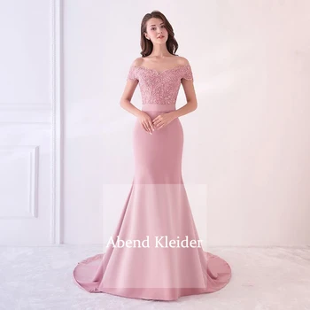 

Long Pink Satin V Neck Women Evening Dresses 2020 Off the Shoulder Arabic Vestido De Festa Prom Bridsmaid Dress Party Gowns