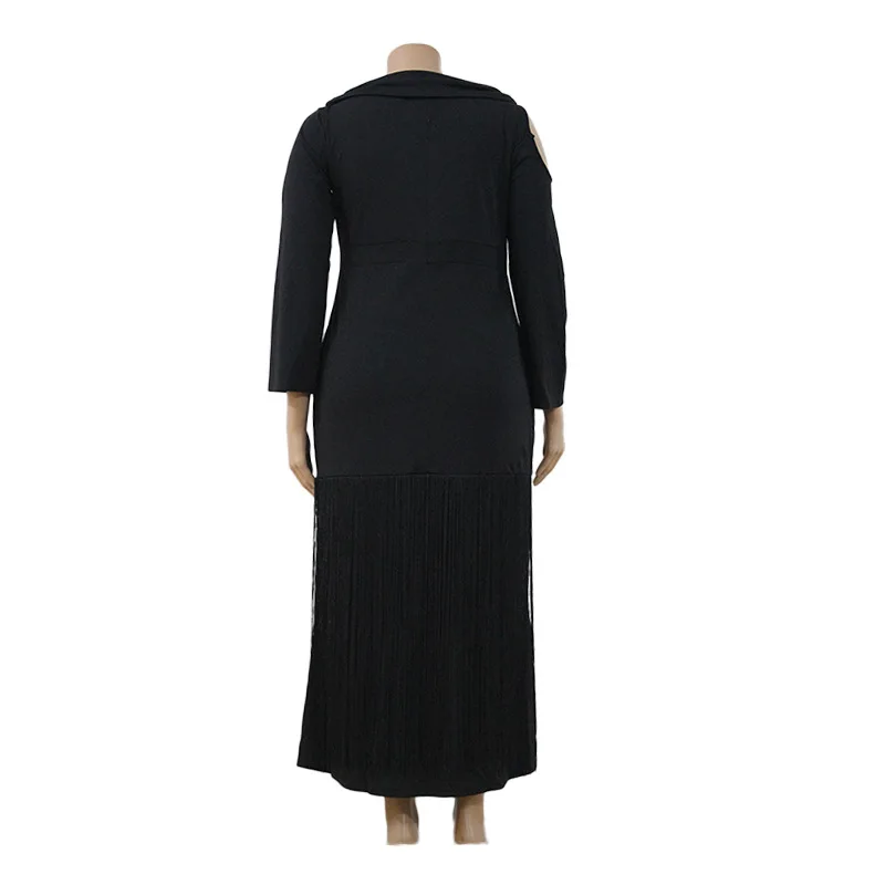 Размера плюс 4xl 5xl черное облегающее Платье макси с кисточками женское элегантное платье-Русалка с открытыми плечами и длинным рукавом Vestidos