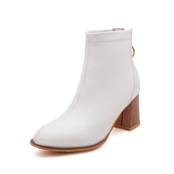 

Elegant Autumn Winter Cozy Ankle Boots Metal Decoration Leisure Breathable High Heels Classics Keep Warm Short Plush Women Shoes