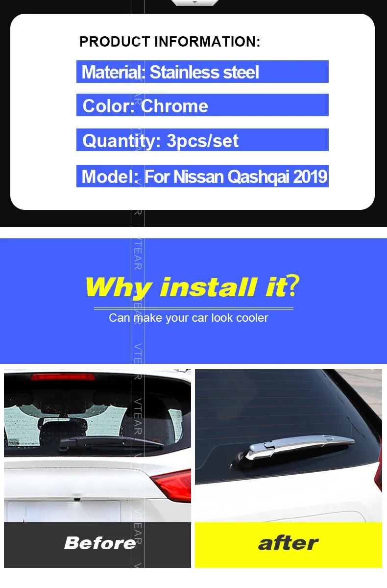Vtear для ниссан кашкай Nissan Qashqai J11 j10 dualis, Автомобильная крышка стеклоочистителя на заднее стекло, хромированная отделка стеклоочистителей, аксессуары для внешней отделки автомобиля