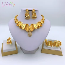 Liffly нигерийские Ювелирные наборы для женщин Кристалл ожерелье серьги браслет кольцо Африканские свадебные ювелирные наборы