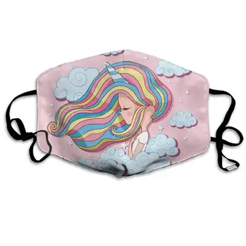 

Cute Unicorn Girl In The Clouds Washable Reusable Mask, Cotton Anti Dust Half Face Mouth Mask For Kids Teens Men Women With