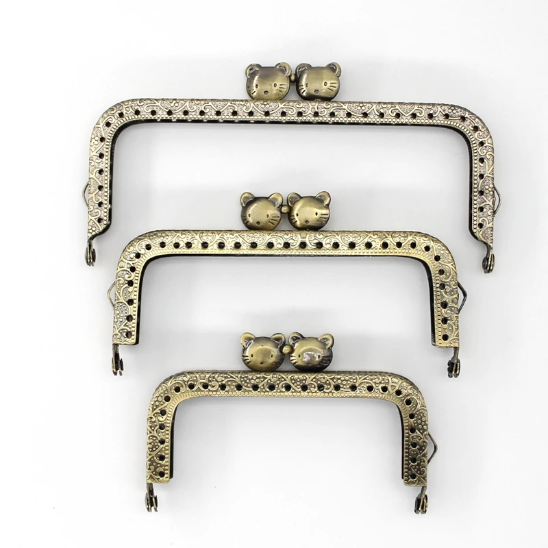 10pcs 8.5CM 10.5CM 12.5CM Cat Metal Purse Frame Handle for Clutch Bag Handbag Accessories Making Kiss Clasp Lock Bronze Bags