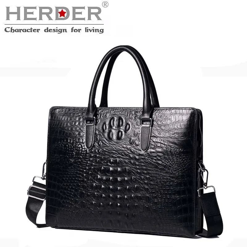 HERDER, новинка, противоугонная мужская кожаная сумка через плечо, Крокодиловая Кожа, сумка-мессенджер, мужская сумка, мужская деловая сумка - Цвет: Черный