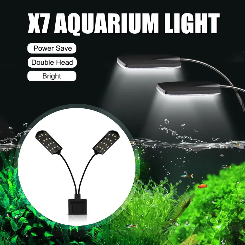 

Senzeal X7 Two Heads Aquarium LED Light Clip-on Water Grass Lamp 220V/110V 15W 1600LM Fish Tank Light Led Light Aquarium EU US