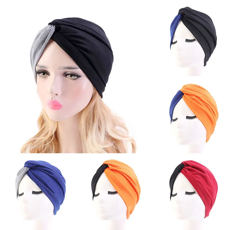 

Muslim Stretch Cross Twist Turban Hat Women Chemo Cap Headwear Cap Hair Accessories Hat Casual Indian Patchwork Turban New