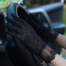 Женские кружевные перчатки для защиты от солнца на лето и весну, женские эластичные перчатки для сенсорного экрана с защитой от ультрафиолета и скольжения, дышащие перчатки для вождения, 24 см
