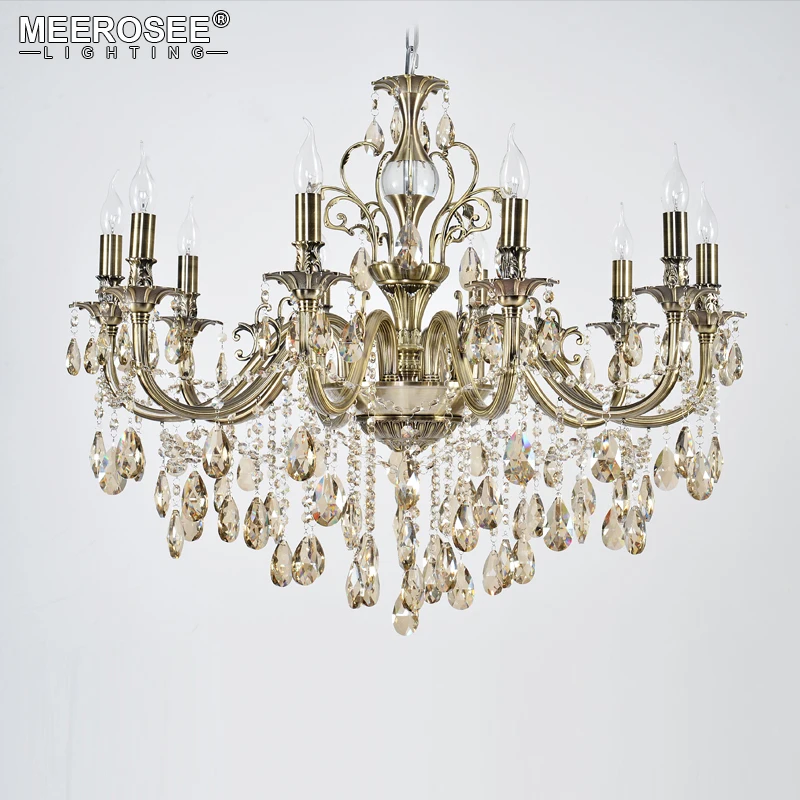 

American Country Retro Vintage Alloy Chandeliers Lightings Crystal 10 Lamp Candelabra For Aisle Hallway Porch Staircase