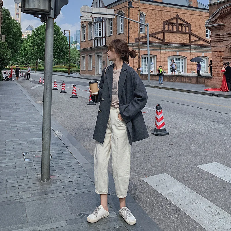 

Main Push Online Celebrity Small Suit Coat Women's Korean-style Loose-Fit 2019 New Style Black And White with Pattern CHIC Engla