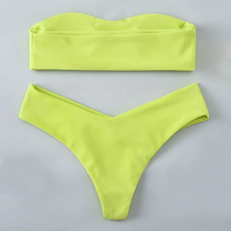 

2020 Solid Bikini Brazillian Swimsuit Women Bikini Set Sexy Off Shoulder Swimwear Female Swimming Biquini Maillot De Bain Femme