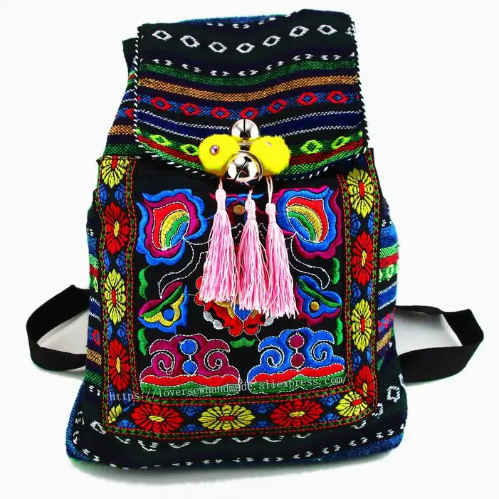 Tribal Vintage Hmong Thai Indian Ethnic Embroidery Bohemian rucksack Boho hippie ethnic bag backpack bag L size SYS-170E