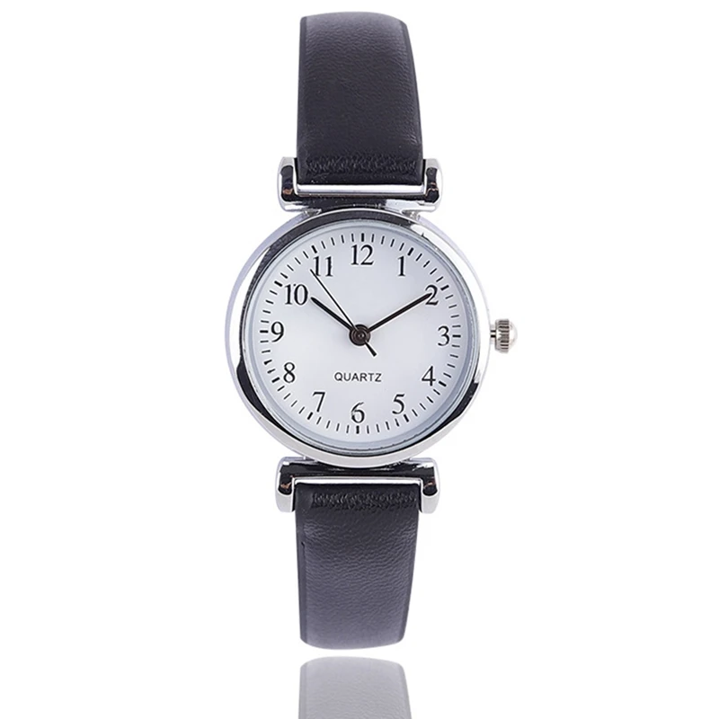 Classic Ladies Casual Quartz Leather Strap Watch Round Analog Clock afbeelding