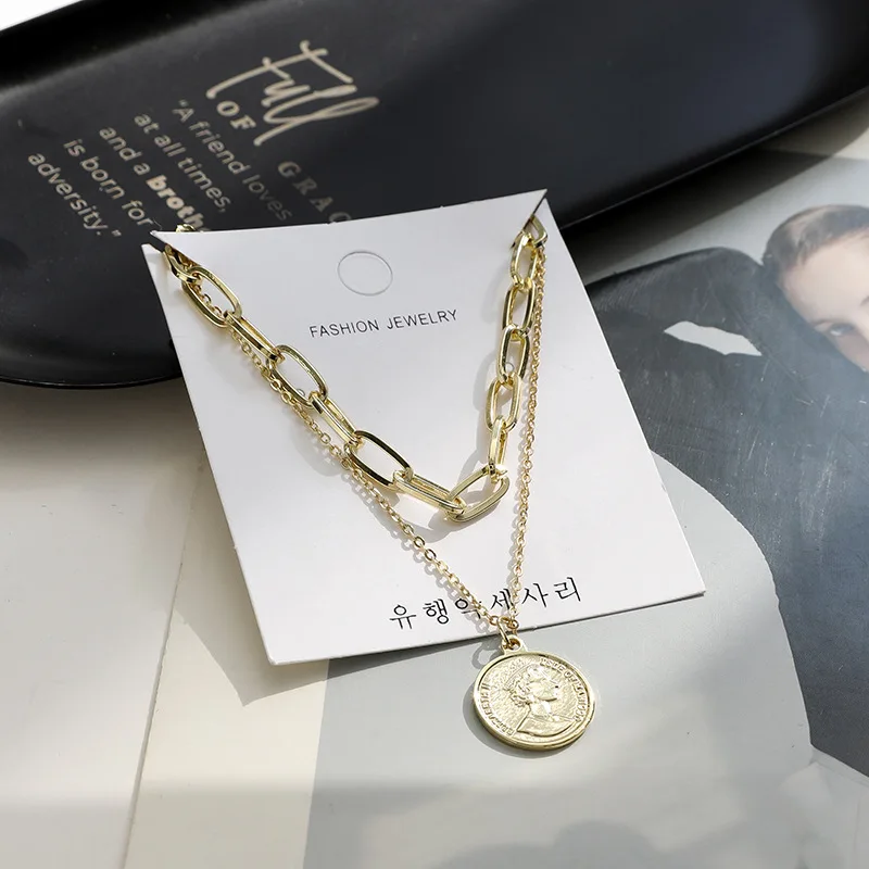 

European And American Style New Simple Versatile Women Necklace Personality Creative Head Choker Design Clavicle Chain Pendant
