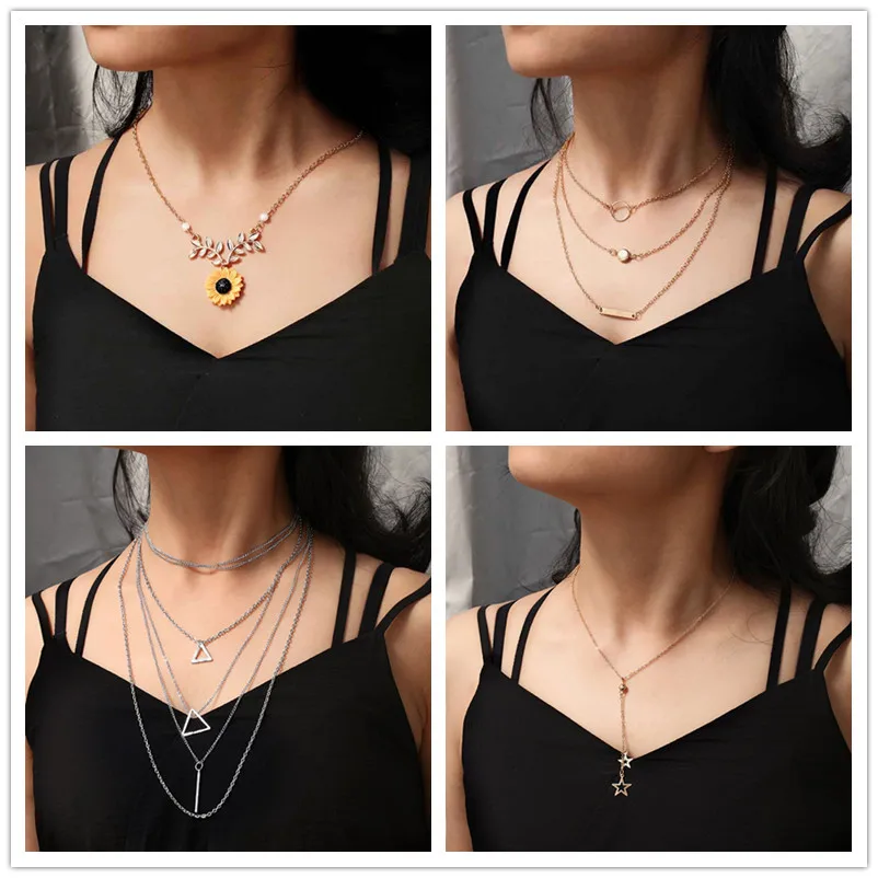 Модное ювелирное изделие колье с подсолнухом богемное этническое Золотое