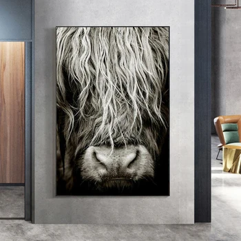 

Modern Abstract Scottish Highlander Cattle Print On Canvas Wall Art Pictures Animal painting for Living Room Home Decor
