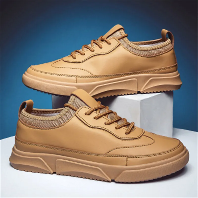 High Quality Men's Spring Autumn PU Leather Lace-Up Flat Casual Shoes White Black Fashion Light Breathable Male Sneakers