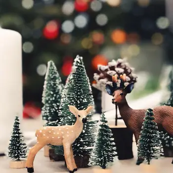 

Besegad 8pcs Mini Fake Christmas Tree Artificial 3Colors Sisal Snow Flocked Small Pine Tree New Year Xmas Home Desktop Decor Toy