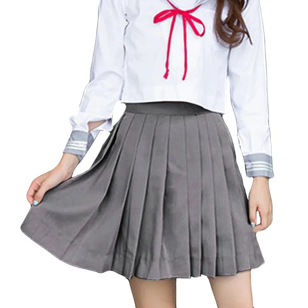 Skirt Women's Skirt School Uniform Pure Color Pleated  Short Skirt Academic Style Womens Skirts Summer Fashion 2020