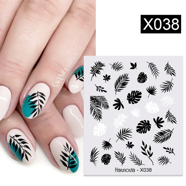 Harunouta Abstract Line Avocado Fruit Leopard Nail Water Sticker Decals Flower Leaves Slider Decoration For Autumn Nail Design X038