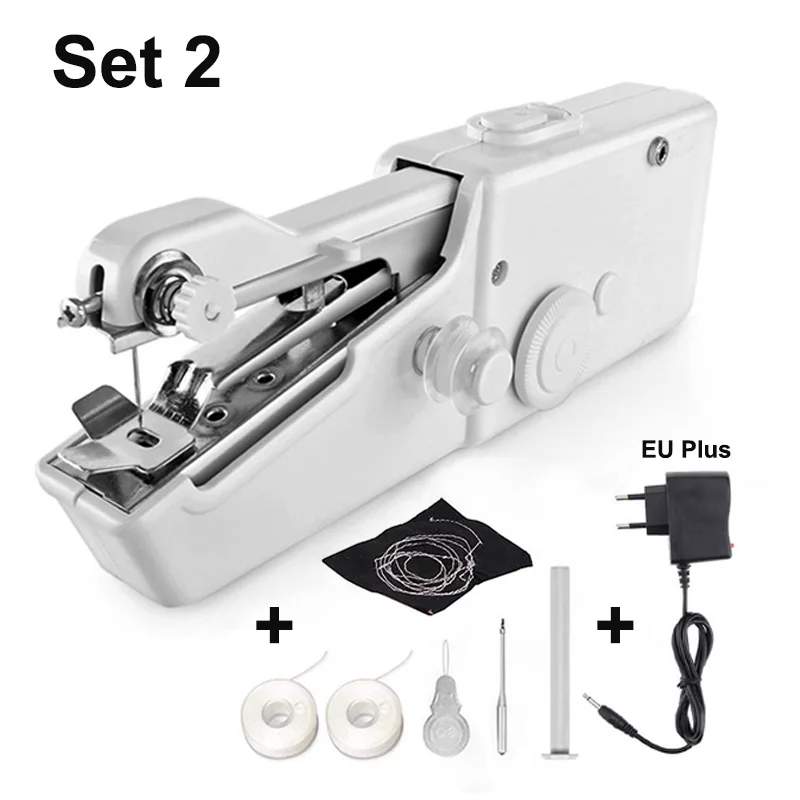 Set Of Hand Held Electric MINI Sewing Machine Household Stitch Clothes Sew  Needlework Set Portable Manual Sewing Machine Handwork Tools